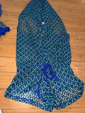 Luli Fama Blue and Teal Crochet hoodie Cover-Up